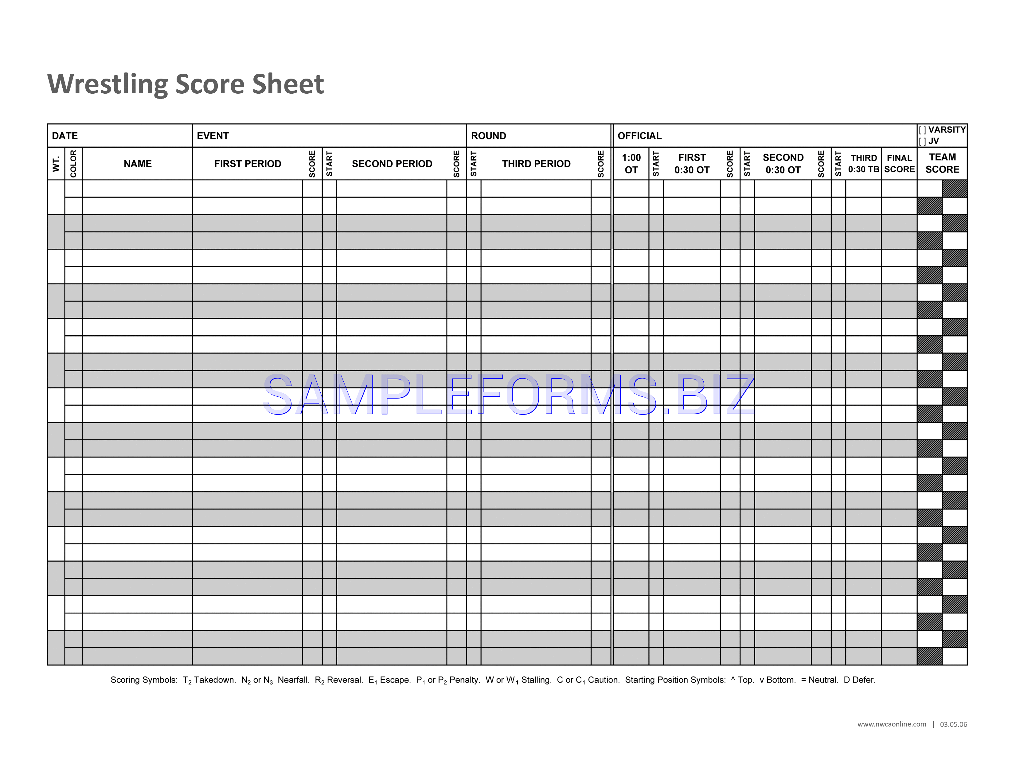 Preview free downloadable Wrestling Score Sheet 3 in PDF (page 1)